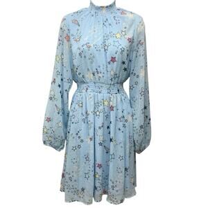 Torrid Cosmic Stars Dress Size 00 M/L Blue Celestial Mock Neck Smocked Waist NWT